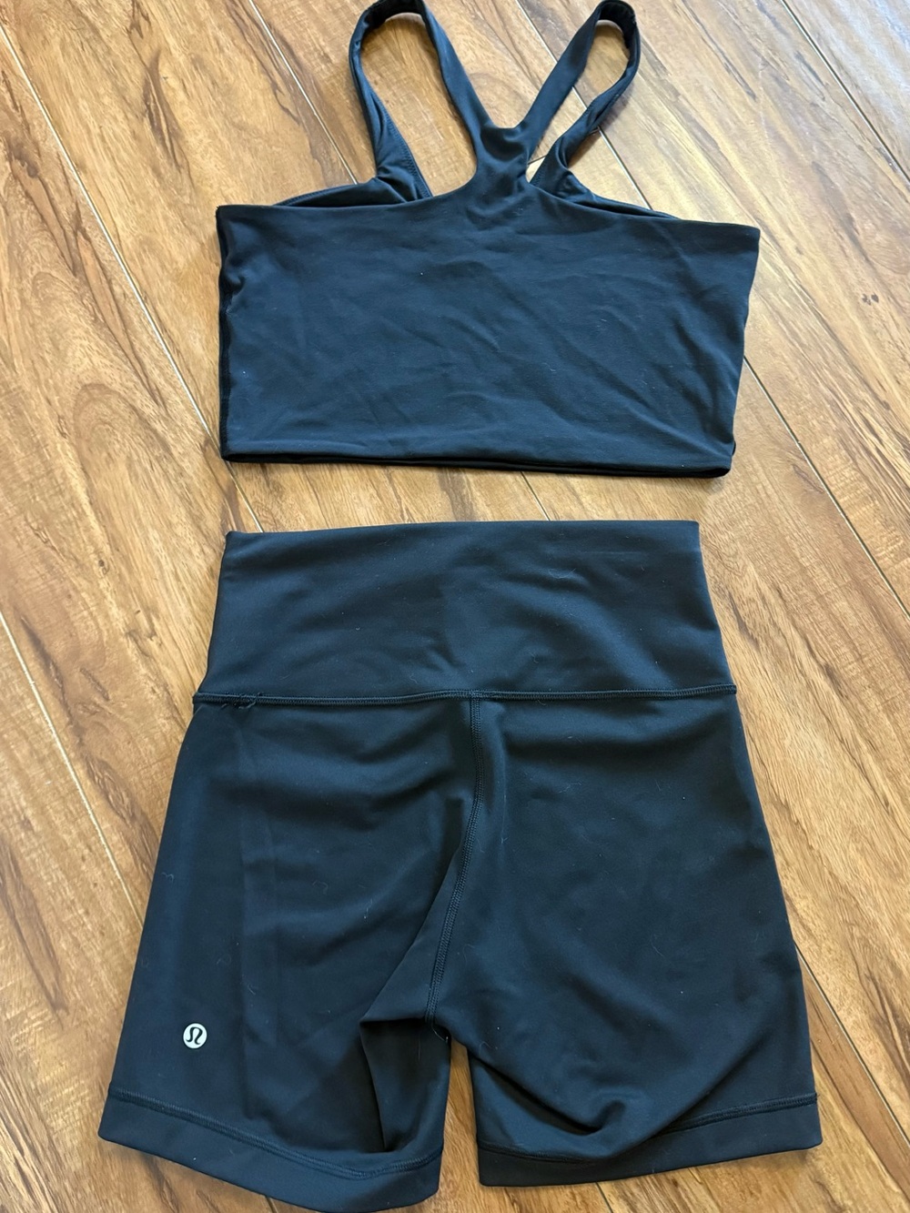 lululemon athletica Black Crop Sports Bra and High-Waist Bike Shorts